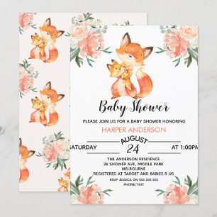 Watercolor Fox Babydusche Einladung