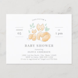 Watercolor Fox Babydusche Einladung Postkarte