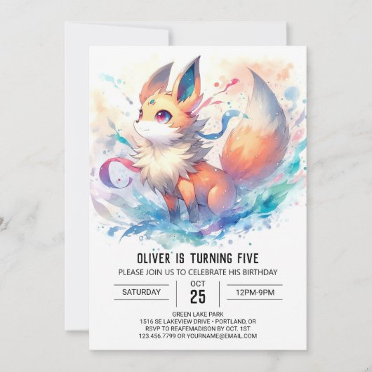 Watercolor Fox Birthday Einladung (Vorderseite)
