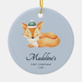 Watercolor Fox Blue Baby Erste Weihnachtsfeier Keramik Ornament