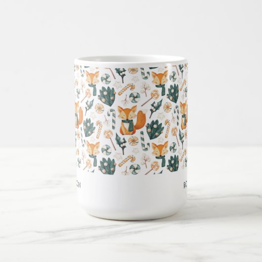 Watercolor Fox Christmas Playful Muster Monogram Kaffeetasse (Mittel)