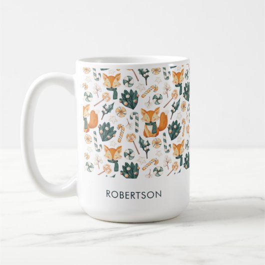 Watercolor Fox Christmas Playful Muster Monogram Kaffeetasse (Links)