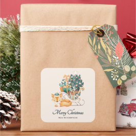 Watercolor Fox Christmas Sleighs Holiday Quadratischer Aufkleber