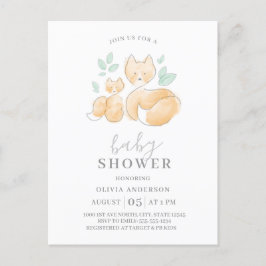 Watercolor Fox Family Baby Dusche Einladung Postkarte