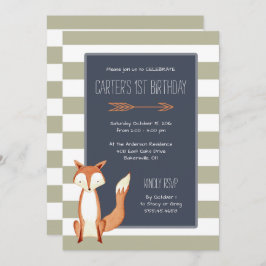 Watercolor Fox Navy Orange Streifen Geburtstag Einladung