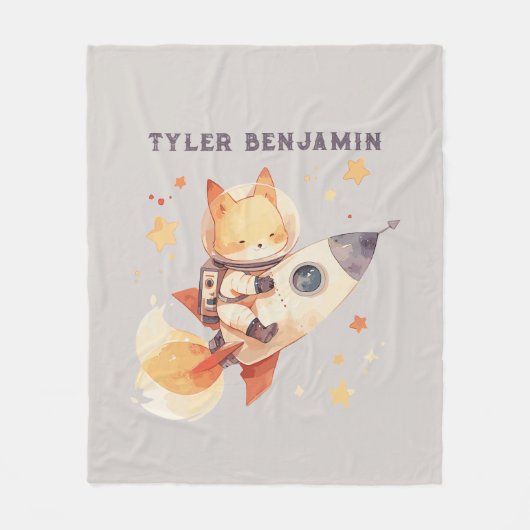 Watercolor Fox on Space Rocket Fleecedecke (Vorderseite)