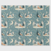 Watercolor Fox Trees and Stars Wrapping Paper Geschenkpapier (Flach)