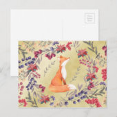 Watercolor Fox Winter Berries Gold Postkarte (Vorne/Hinten)