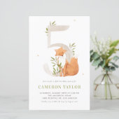 Watercolor Fox Woodland Fifth Birthday Invitation (Stehend Vorderseite)