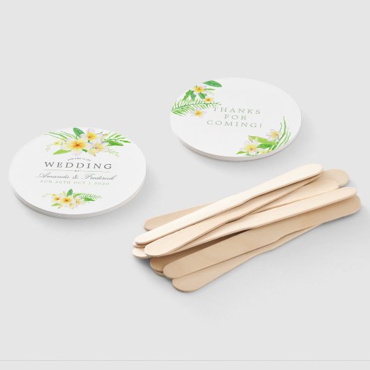 Watercolor Frangipani Wedding Gastgeschenk Hochzei Fächer (Non-assembled)