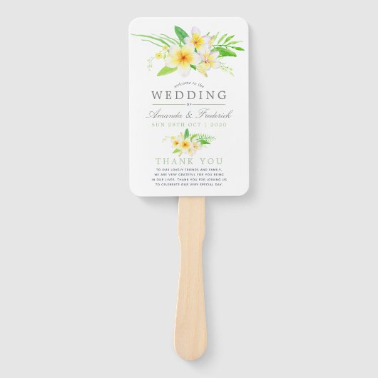 Watercolor Frangipani Wedding Program Fächer (Vorderseite)