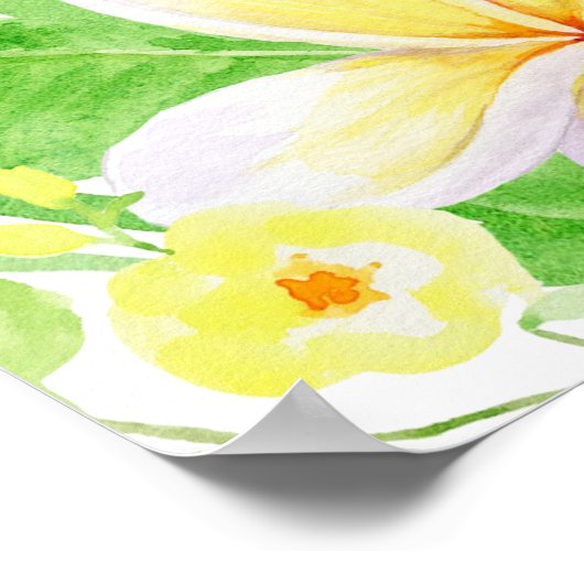 Watercolor Frangipani Wedding Unplugged Zeremonie Poster (Ecke)