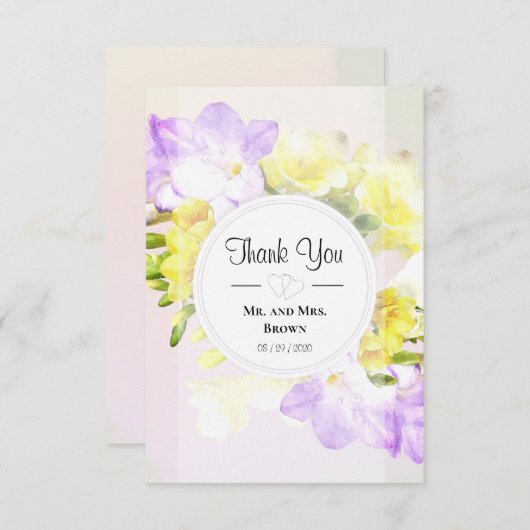 Watercolor Freesia Blume Hochzeit Vielen Dank Dankeskarte (Vorne/Hinten)