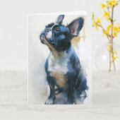 Watercolor French bulldog sitting Karte (Gelbe Blume)