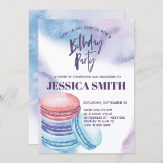 Watercolor French Macaron Geburtstagsparty Einladung