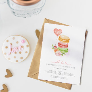 Watercolor French Macaroons Baby Birthday Party Einladung
