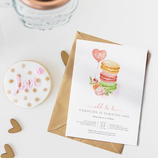 Watercolor French Macaroons Baby Birthday Party Einladung