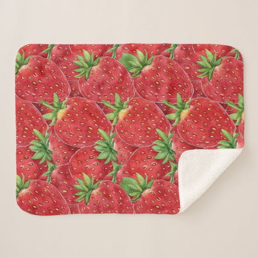 Watercolor Fresh Strawberry Patch Seamless Pattern Sherpadecke (Vorderseite (Horizontal))