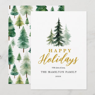 Watercolor Frohe Feiertage Weihnachtsbaum Familie Feiertagskarte