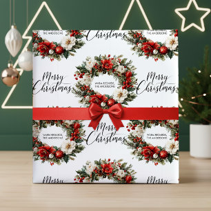 Watercolor Frohe Weihnachten Kranz Familienname Ge Geschenkpapier