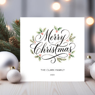 Watercolor Frohe Weihnachten Schrift Botanisch    