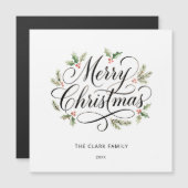 Watercolor Frohe Weihnachten Schrift Botanisch Magnetkarte (Vorne/Hinten)