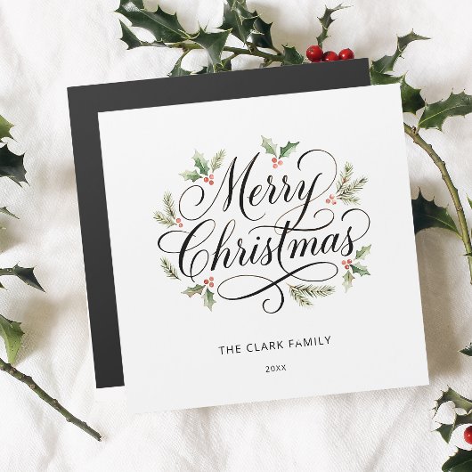 Watercolor Frohe Weihnachten Schrift Botanisch Magnetkarte