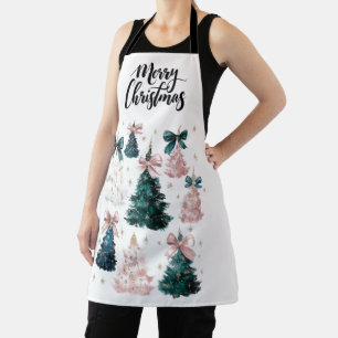 Watercolor Frohe Weihnachtsbäume Feiertags-Schür Schürze