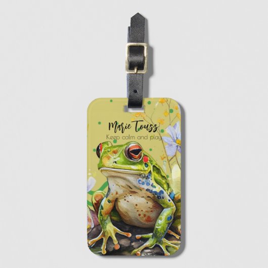 Watercolor Frosch Funny Custom Text & Name Gepäckanhänger (Vorderseite Vertikal)