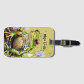 Watercolor Frosch Funny Custom Text & Name Gepäckanhänger (Vorderseite (Horizontal))