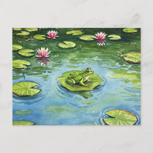 Watercolor Froschteich-Scene Postcard Postcross Postkarte