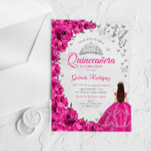 Watercolor Fuchsia Pink Roses Silver Quinceanera Acryleinladungen
