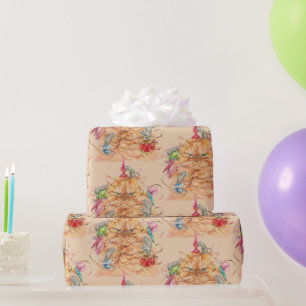 Watercolor Fun Cat Wrapped up in Christmas Geschenkpapier