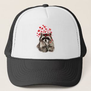 Watercolor Fun Raccoon Blowing Kisses Hearts Truckerkappe