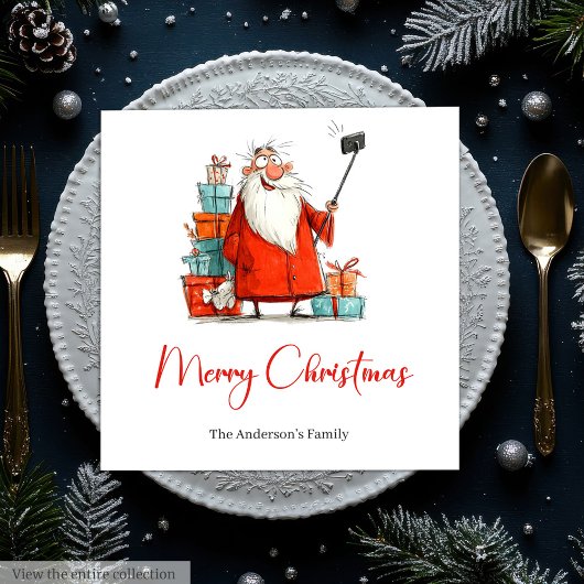 Watercolor Funny Santa Custom Christmas Napkins Serviette