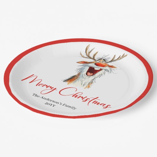 Watercolor Funny Santa Custom Christmas Plates Pappteller (Schrägansicht)