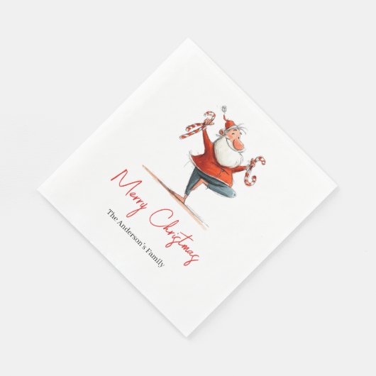 Watercolor Funny Santa Personalized Christmas Serviette (Ecke)