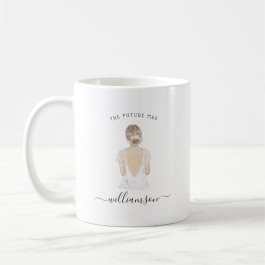 Watercolor Future Frau Bride Name | Monogramm-Tass Kaffeetasse (Links)