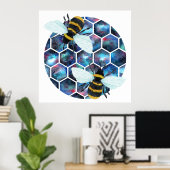 Watercolor Galaxy Hexagon Muster mit zwei Bienen Poster (Heimbüro)