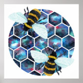 Watercolor Galaxy Hexagon Muster mit zwei Bienen Poster (Vorne)