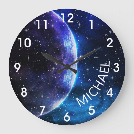 Watercolor Galaxy Monogram Personalized Space Große Wanduhr (Vorderseite)