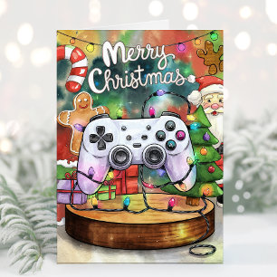 Watercolor-Gamer-Weihnachtskarte Feiertagskarte