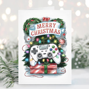 Watercolor Gaming Gamer Weihnachtskarte Feiertagskarte