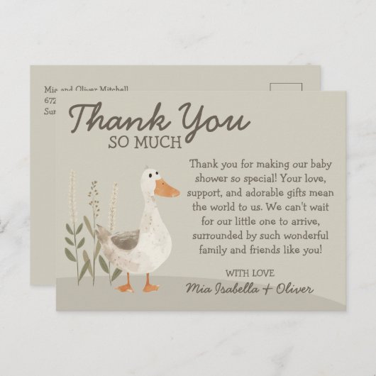 Watercolor Gänse Kinderdusche Danke Postcard Postkarte (Vorne/Hinten)