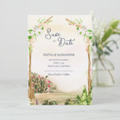 Watercolor Garden Arch Wedding Save the Date Ankündigung (Stehend Vorderseite)