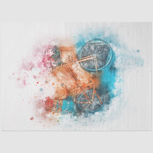 Watercolor Garden Bicycle Decoupage Tissue Paper Seidenpapier (Vorderseite)