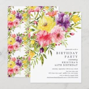 Watercolor Garden Floral Geburtstagsparty Einladun Einladung