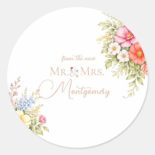 Watercolor Garden Flower Envelope, Botanic Florals Runder Aufkleber (Vorderseite)