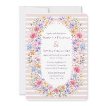 Watercolor Garden Flower Frame Striped Invitation