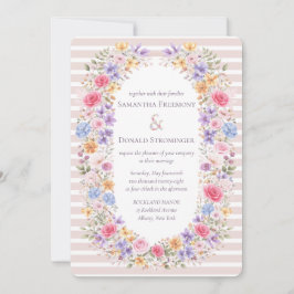 Watercolor Garden Flower Frame Striped Invitation Einladung